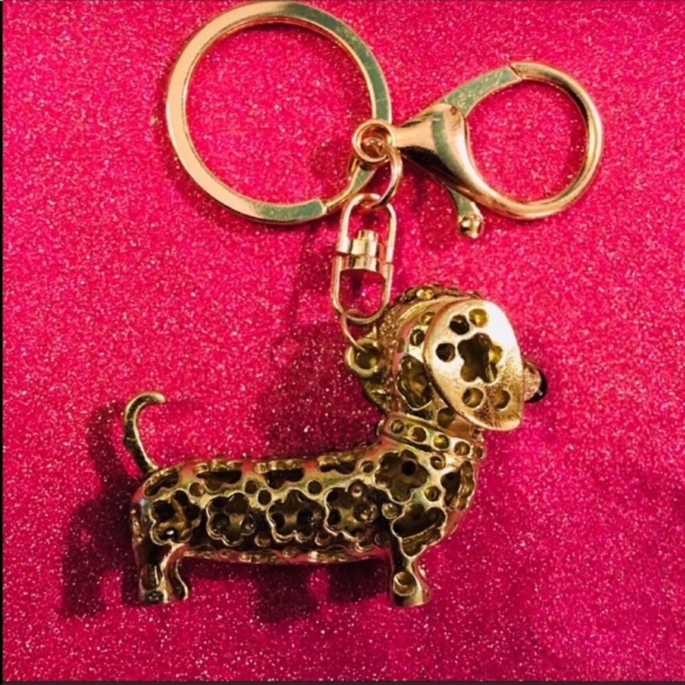NEW Rhinestone Dachshund Key Chain / Purse Fob - Picture 4 of 7